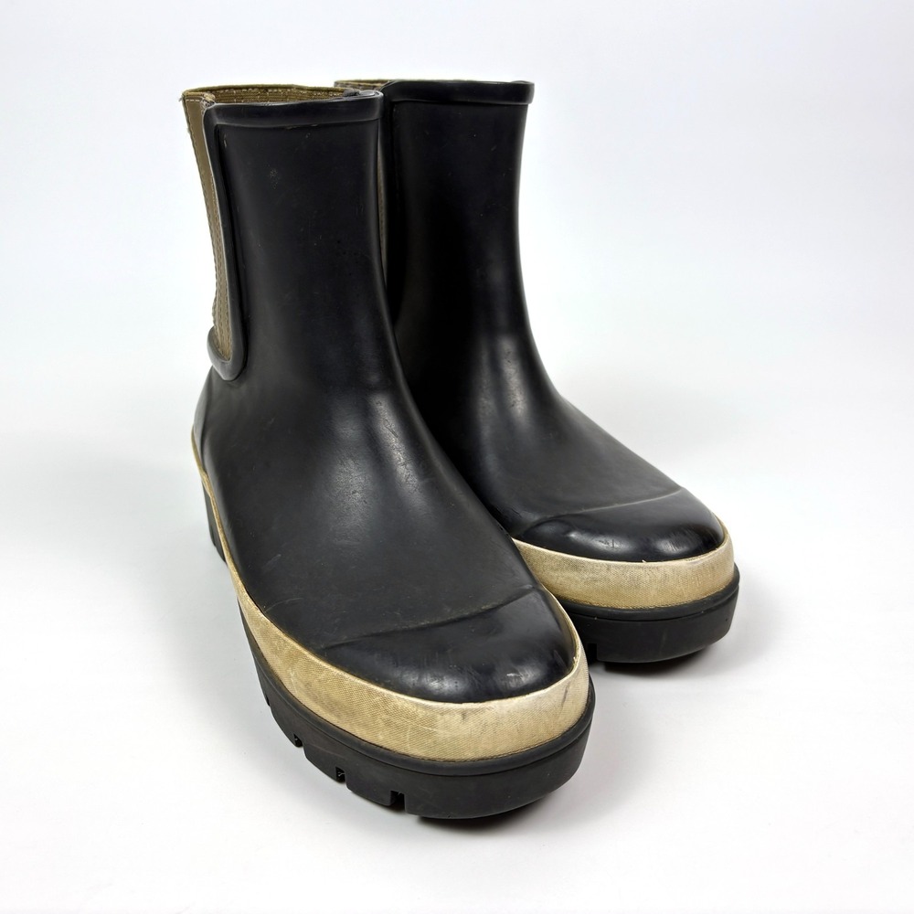 Tory Burch Hurricane‎ Ankle Rain Boot Womens 6M Black Olive *Cracking on Ribbing